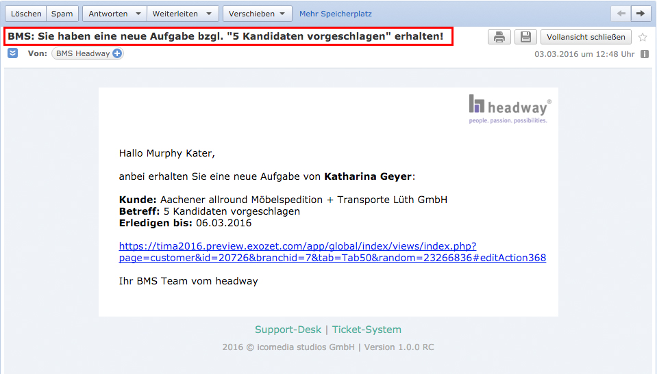 Benachrichtigung E-Mail